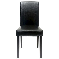 Solid Wood Faux Leather Upholstered Parson Dining Chairs, Black, Set of 2