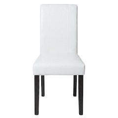 Solid Wood Faux Leather Upholstered Parson Dining Chairs, White, Set of 2