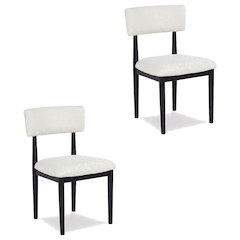Boucle Upholstered Dining Chairs with Solid Wood Legs, Black, Set of 2