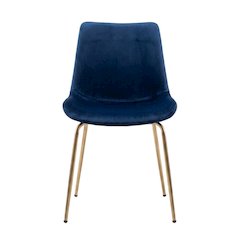 Modern Velvet Upholstered Dining Chairs with Metal Legs, Blue, Set of 2