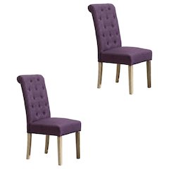 Solid Wood Tufted Parsons Upholstered Fabric Dining Chairs, Purple, Set of 2