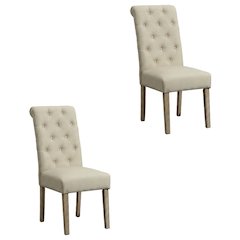 Solid Wood Tufted Parsons Upholstered Fabric Dining Chairs, Tan, Set of 2