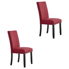 Fabric Upholstered Dining Chairs with Nailhead Trim, Red, Set of 2