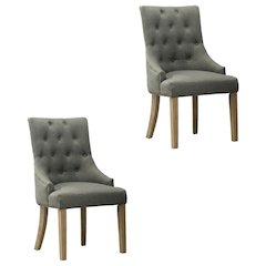 Solid Wood Wingback Accent Chair, Button-Tufted with Nail Heads, Grey, Set of 2
