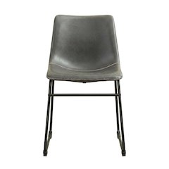 Vintage Faux Leather Upholstered Dining Chairs with Wood Legs, Grey, Set of 2