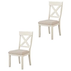Wood Cross-Back Upholstered Dining Chairs, White, Set of 2