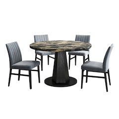 5-Piece Dining Set, Black and Gold Faux Marble Dining Table Four Chairs, Gray