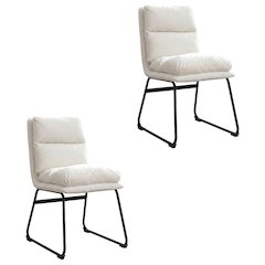 Faux Leather Upholstered Dining Chairs with Metal Frame, Vanilla, Set of 2