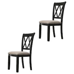 Fabric Upholstered Dining Chairs with Wood Legs, Black, Set of 2