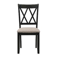 Fabric Upholstered Dining Chairs with Wood Legs, Black, Set of 2