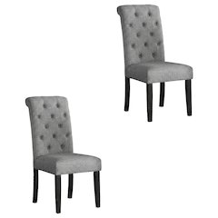 Solid Wood Upholstered Button-Tufted Parsons Dining Chairs, Grey, Set of 2