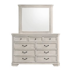 Maderne Wood 7-Drawer Dresser with Mirror, Antique White Finish