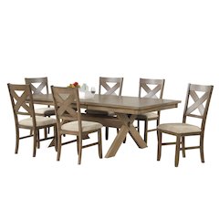 Raven Wood 7-PC Dining Set, Extendable Table with 6 Chairs, Glazed Pine Brown
