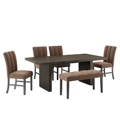 Madison 6-PC Dining Set, Slat-Fluted Table with 4 Chairs and a Bench, Chocolate