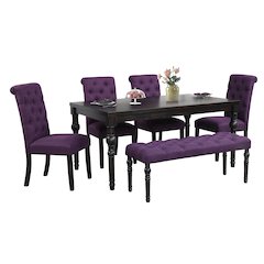 Leviton Urban Style Dark Wash Wood Dining Set Table, 4 Chairs and Bench, Purple