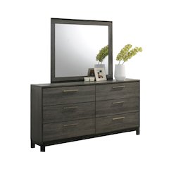Ioana Antique Grey Finish Wood 6 Drawers Dresser and Mirror