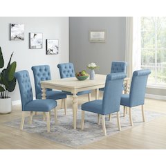 Amonia 7-Pc Dining Set, Turned-Leg Dining Table with 6 Tufted Chairs, Blue
