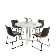 Varna 5-Pc Round Dining Set, Trestle Dining Table with 4 Chairs, Antique Gray