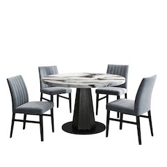 5-Piece Dining Set, Off-White Faux Marble Dining Table with Four Chairs, Gray