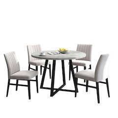 Edo 5-Piece Dining Set, Round Trestle Table and 4 Chairs, Gray and Tan