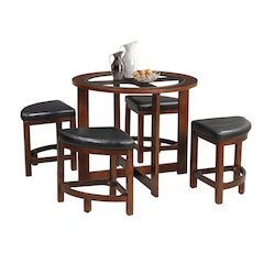 Brown Round Dining Table Set for 4, 5-Piece Dining Set with Upholstered Seats