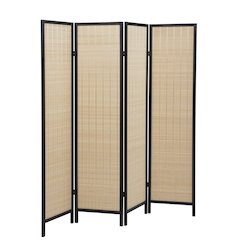Inkwell 4-Panel Bamboo Room Divider, Folding Screen, Natural with Black Frame