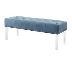 Valley Button tufted Velvet Upholstered Bench With Acrylic Leg