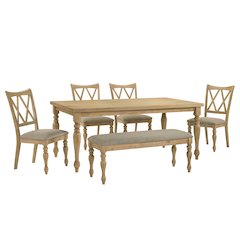 Verta 6-PC Dining Table with 4 Cross Back Chairs and Bench, Light Oak Finish
