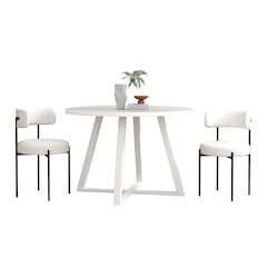 Durban 3-Pc Round Dining Set, Trestle Dining Table with 2 Boucle Chairs