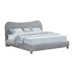 Lunara Gray Upholstered Platform Bed with Bun Feet, Queen