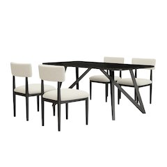 Axler 5-Piece Dining Set, Tripod-Cross Dining Table with 4 Boucle Chairs, Black