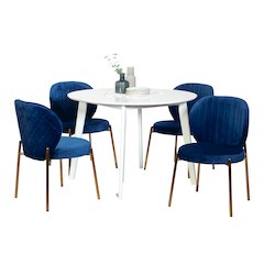 Amoa Contemporary 5-Pc Dining Set, White Round Dining Table with 4 Chairs, Blue