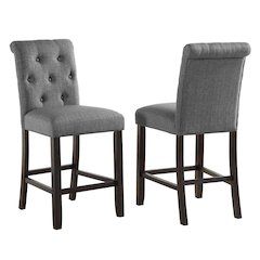 Leviton Solid Wood Tufted Asons Counter Height Stool, Set of 2, Gray