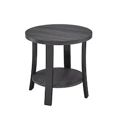 Anze Contemporary Round Wood Shelf End Table in Charcoal Finish
