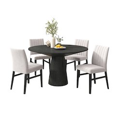 Butler 5-Piece Round Dining Set, Pedestal Dining Table with 4 Side Chairs, Tan
