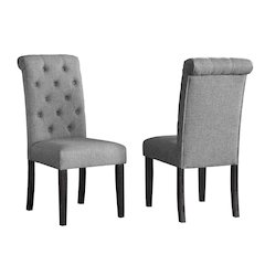 Leviton Solid Wood Tufted Asons Dining Chair, Set of 2, Gray