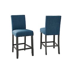 Biony Espresso Wood Counter Height Dining Set with Blue Fabric Nailhead Stools