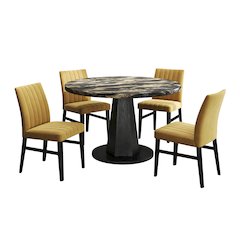 5-Piece Dining Set, Black and Gold Faux Marble Dining Table Four Chairs, Yellow