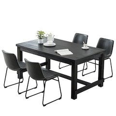 Lotusville Antique Wood Finished Dining Set: Table and Four Chairs, Grey
