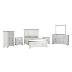 Clelane Wood Bedroom Set Panel Queen Bed, Dresser, Mirror, 2 Nightstands, Chest