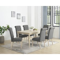 Amonia 7-Pc Dining Set, Turned-Leg Dining Table with 6 Tufted Chairs, Charcoal