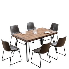 Aryven 7-Pc Dining Set with Rustic Dark Pine Table and 6 Chairs in Antique Gray