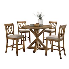 Windvale Cross-Buck Wood 5-Piece Counter Height Dining Set, Tan