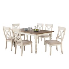 Prato 7-PC Dining Set With Cross Back Chairs, Antique White and Distressed Oak