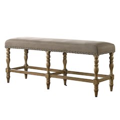 Birmingham Microfiber Counter Height Bench with Nail Heads in Driftwood Finish
