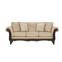 Hernen Carved Wood Frame Sofa, Emma Wheat