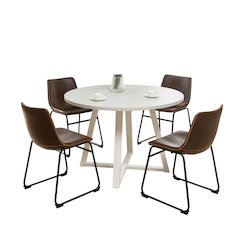 Varna 5-Pc Round Dining Set, Trestle Dining Table with 4 Chairs, Antique Brown