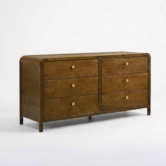 Eldren 6-Drawer Wood Dresser with Solid Rubberwood Frame, Walnut Finish