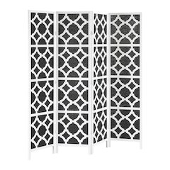 4-Panel Room Divider, Decorative Folding Freestanding Privacy Screen, White