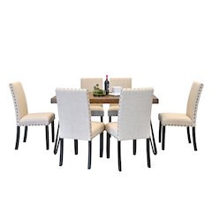 Amisos 7-Pc Dining Set, Hairpin Dining Table with 6 Chairs, Tan